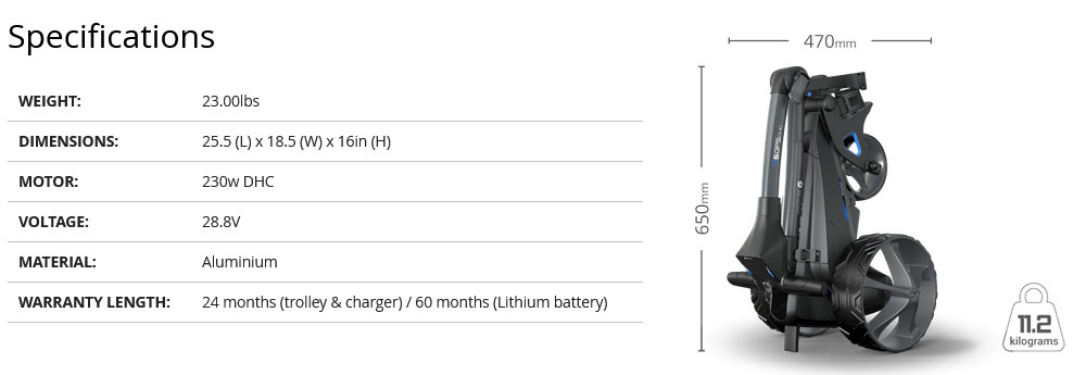 Caracteristique Chariot électrique M5 DHC Motocaddy Golf